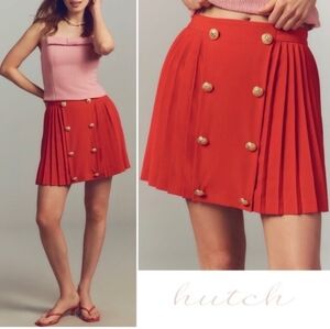 ANTHROPOLOGIE Preppy Hutch Red Pleated Skirt XS NWT